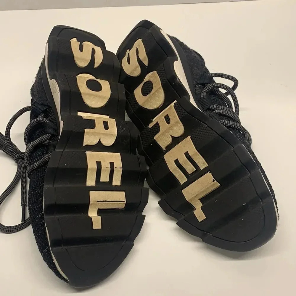 Sorel Kinetic Lace Up Low Top Knit Sneakers Running Shoe Black Women's 8 - Picture 8 of 10